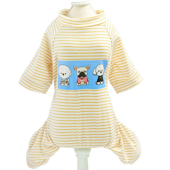BT Bear Pet Clothes, Dog Stripe Four-Leg Jumpsuit Cotton Comfy Pajamas Breathalbe Shirt Costume for Puppy Small Medium Dog (XL, Yellow)
