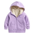 thumbnail image 5 of Xudanell Boys Girls Fleece Zip Up Hoodie Jacket Unisex Kids Warm Sherpa Lined Winter Hooded Sweatshirt Purple,Size 7-8 Years, 5 of 5