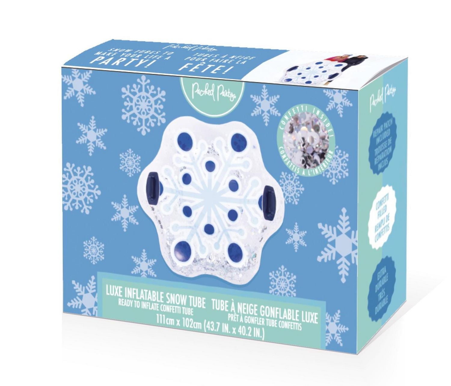 Packed Party 39” Inflatable Snowflake Holographic Confetti Snow Tube