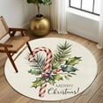 thumbnail image 3 of Candy Cane Area Rug, Merry Christmas Berry Leaf Winter Xmas Washable Large Circle Carpet, Non Slip Round Rug for Living Room/Bedroom/Dining Room/Home Office/Dorm, 3 of 9