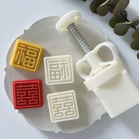 

4Pcs/Set 50g Chinese Festive Wedding Mooncake Mold ABS Plastic Fondant Cake Decorating Tools Hand Pressure Kitchen Accessories