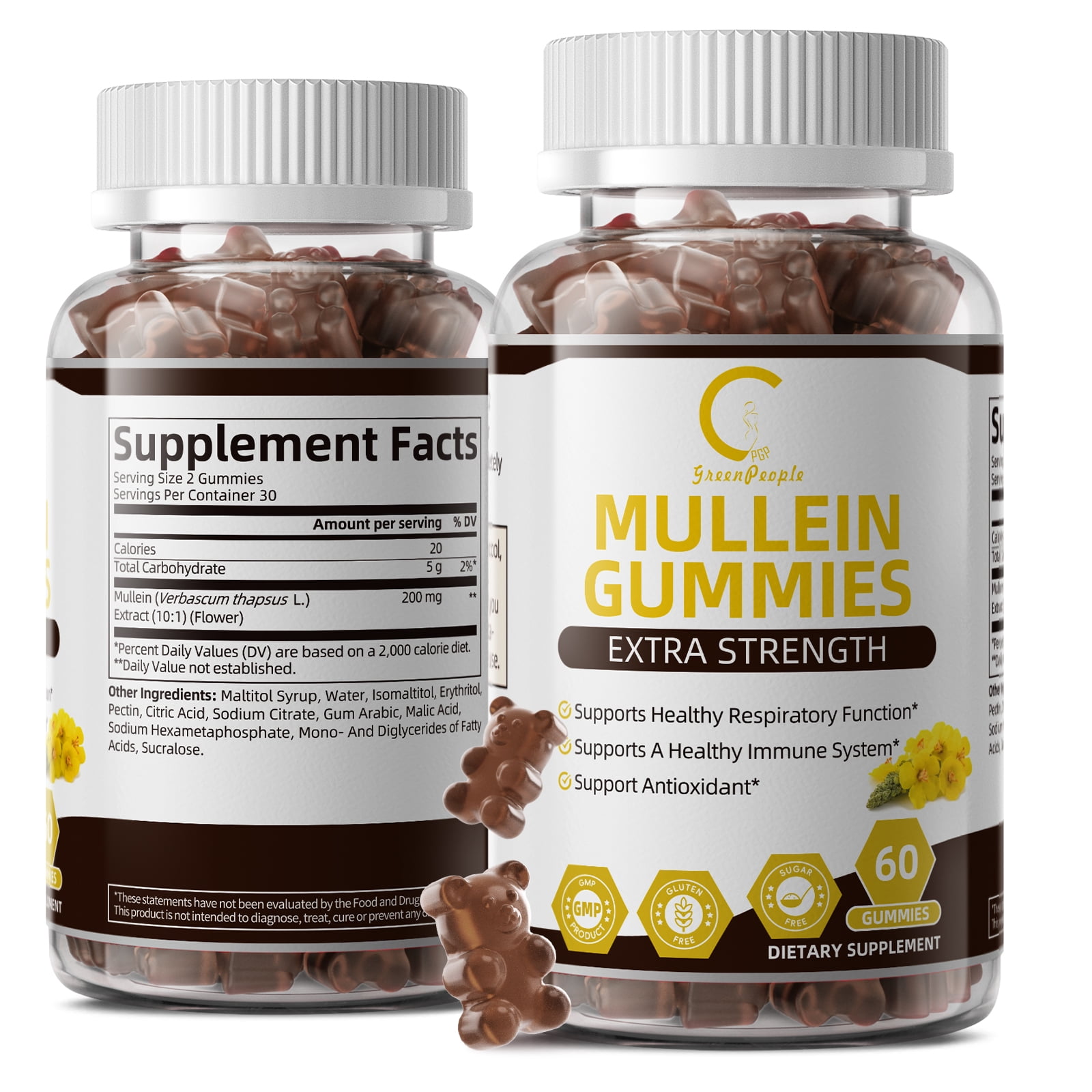 Mullein Leaf Gummies 2000mg, Herbal Dietary Supplement, 60 Count