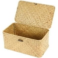thumbnail image 6 of Handmade Straw Woven Storage Basket with Lid Makeup Organizer Storage Box Seagrass Laundry Baskets Rattan Jewelry Box(S), 6 of 8