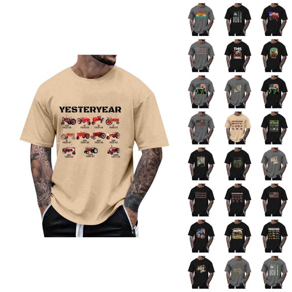 Independence Day T Shirts for Men 2026 Summer Casual Short Sleeve Crewneck Us Flag Tractor Graphic Tees Farmers Tshirt