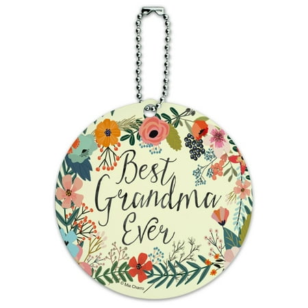 Best Grandma Ever Floral Round Luggage ID Tag Card Suitcase