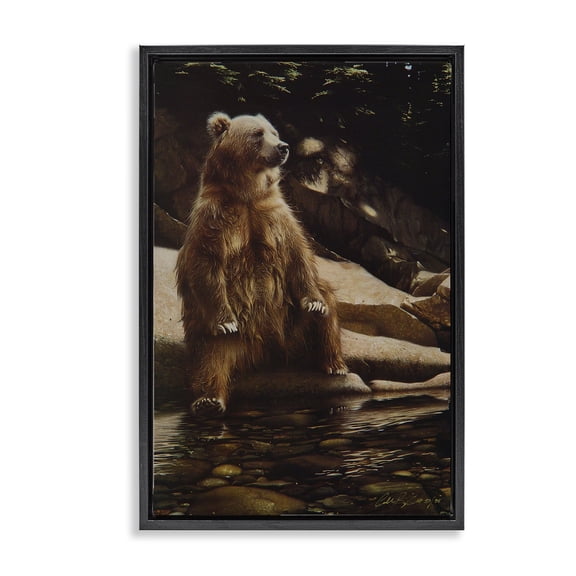 Stupell Industries Traditional Cool Foot Brown Bear Black Floating Frame Canvas Art, 17 x 25, by Collin Bogle