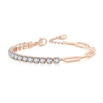 PYNZY Stackable Paperclip Link Chain Tennis Bracelet for Women 4mm Cubic Zirconia Bracelet Plated Rose Gold Jewelry Plated White Gold