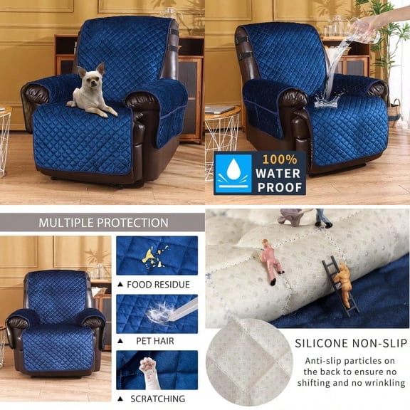 Veet Recliner Covers Non-Slip Waterproof Large Recliner Chair Covers for Leather Chairs Reversible Recliner Sofa Cover for Living Room Recliner Furniture Protectors for Dog Pets 28