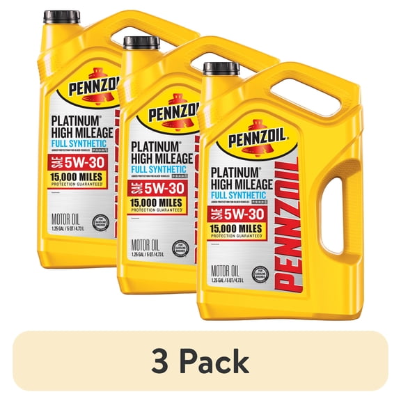 (3 pack) Pennzoil Platinum High Mileage Full Synthetic 5W-30 Motor Oil, 5 Quart