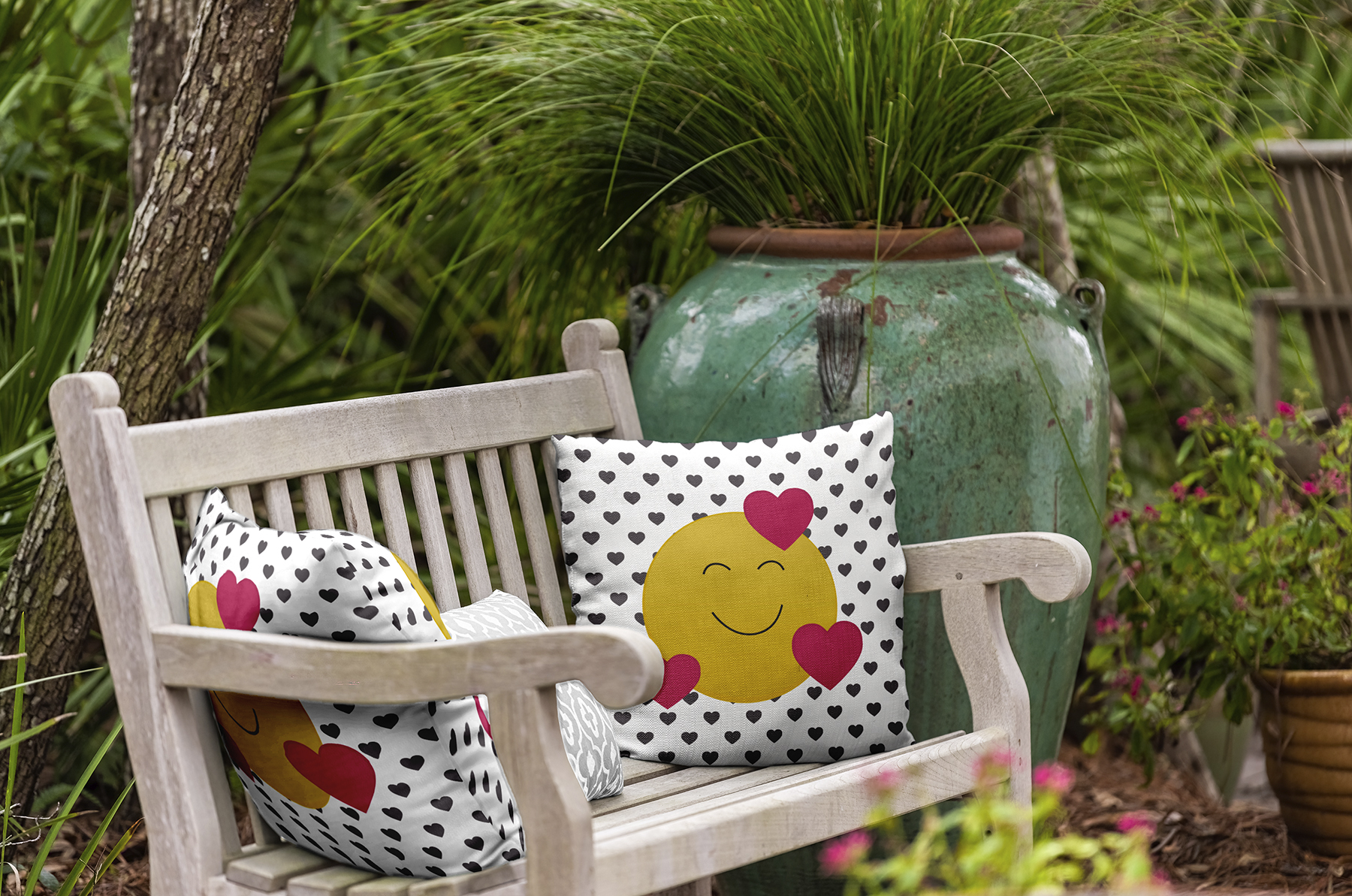 20" x 20" Simply Daisy Love Emoji Polyester Indoor/Outdoor Pillow, Dark Gray Qty 1