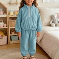 thumbnail image 5 of DJDLJWCJ Toddler Girls 2 Piece Fleece Lined Outfit Set Quarter Zip Stand Collar Sweatshirt with Elastic Waist Jogger Pants Blue Size 6-9M, 5 of 8