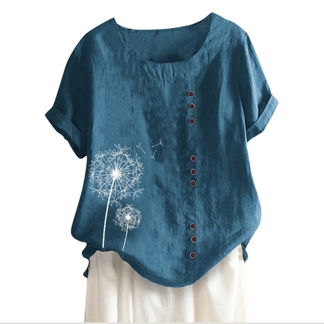 Hauts d'Été pour Femmes, Hauts d'Été pour Femmes, T-Shirt à Manches Courtes Col d'Été Décontracté Imprimé avec Boutons, Shorts pour Femmes, Hauts d'Été pour Femmes