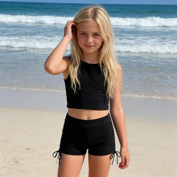 Gaexia Girls Solid High Waist Swim Bottoms Two Piece Comfortable Stretchy Shorts For Toddler Kids Beach Outdoor Wear