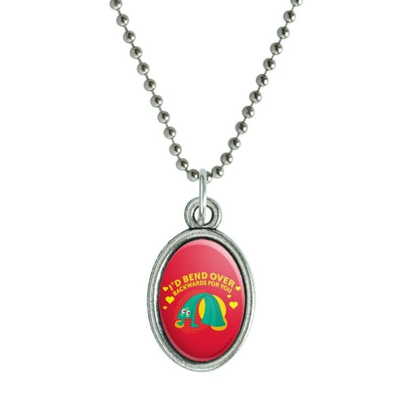 Gumby Bend Over Backwards Love Valentine's Day Antiqued Oval Charm Pendant with Chain