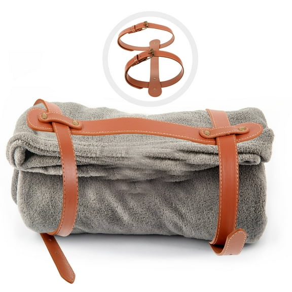 Worgeous  Strap Small Lightweight Picnic Blankets Camping Travel Brown