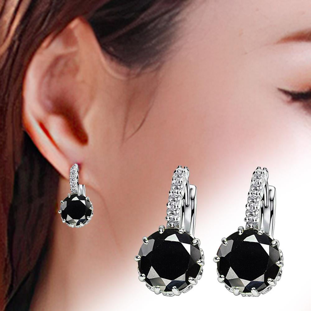 Womens Bridal Wedding Prom Leverback Pave Crystal Ear Clip On Earrings 