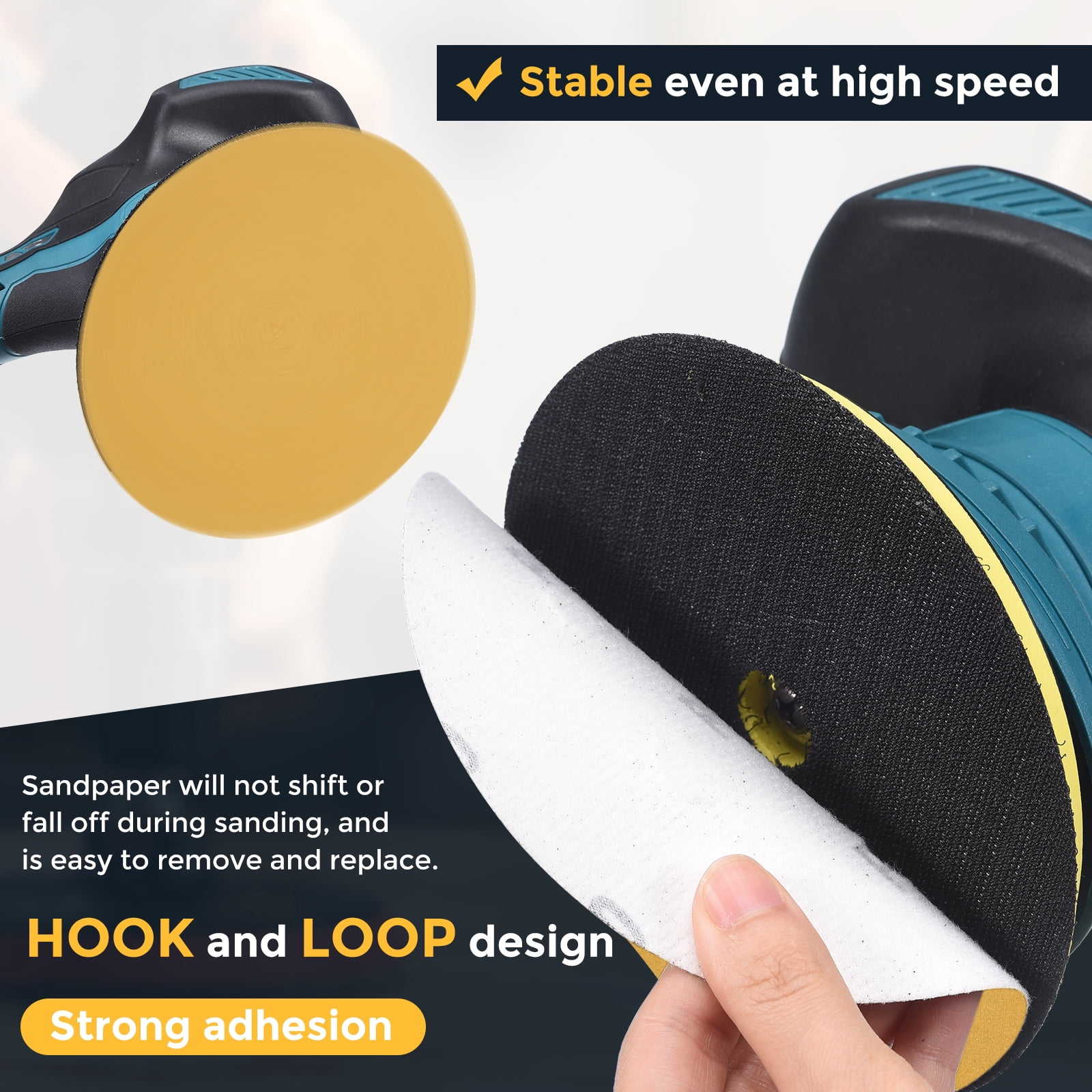 50 Pcs 6 Inch Sanding Disc 180 Grit Hook and Loop Sandpaper Random Orbital Sander Pads for Woodworking Automotive Metal Polishing, Yellow