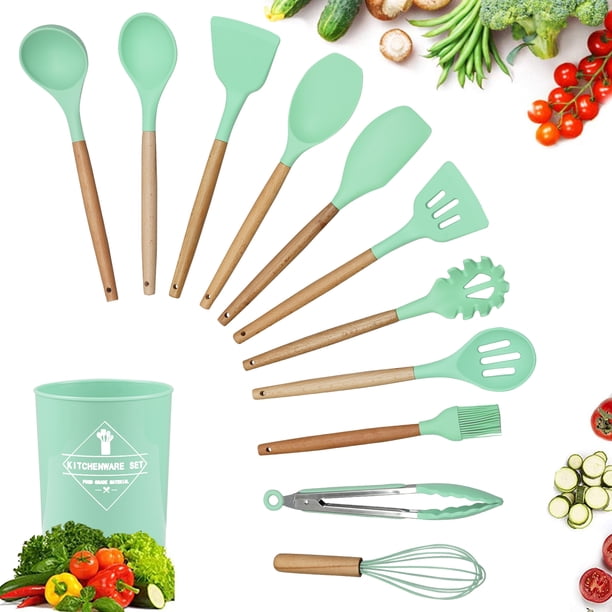 Zizin 12 Pcs Silicone Cooking Utensil Set Kitchen Food Grade Non-Stick Cookware (BPA Free) Dark ...