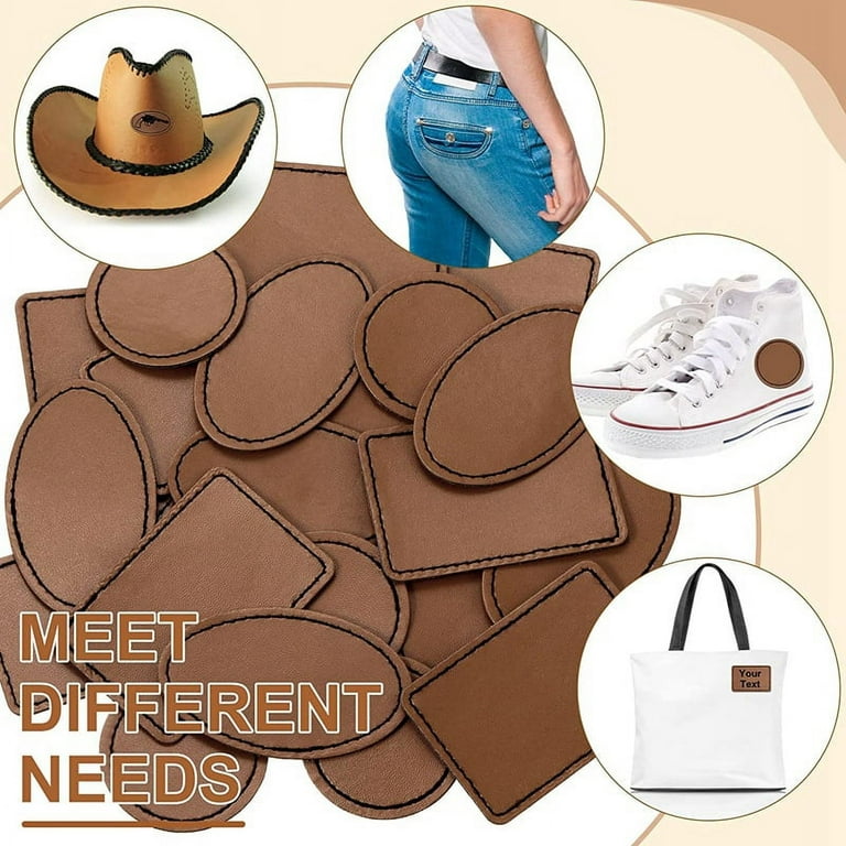 100 Pcs Blank Leatherette Hat Patches with Adhesive Leather Patches for Hats Bla