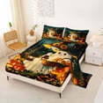 thumbnail image 2 of Manfei Pumpkin Lantern Print Bed Sheets,Gothic Halloween Ghosts Full Size Sheets,Black,4pcs,1 Flat Sheet, 1 Fitted Sheet and 2 Pillowcases, 2 of 6
