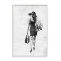 Stupell Industries Glam Shopper Girl Novelty Painting White Framed Art Print Wall Art, 20 x 30