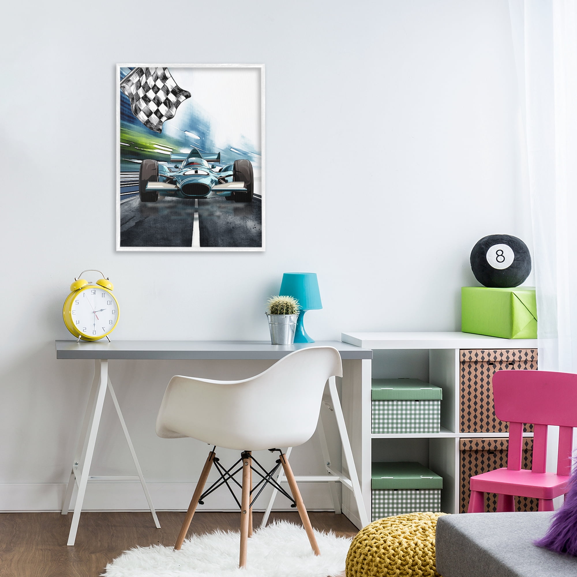 Stupell Industries Racecar Set Go White Framed Giclee Art, design by Christine Simpson Art