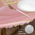 thumbnail image 3 of Pink Gold Round Tablecloth, Fitted Table Cover with Elastic for 55"-60" Round Tables, Boho Modern Abstract Minimalist Aesthetic Flower Table Cloth Outdoor Indoor Dinning Party Waterproof Tablecloths, 3 of 7