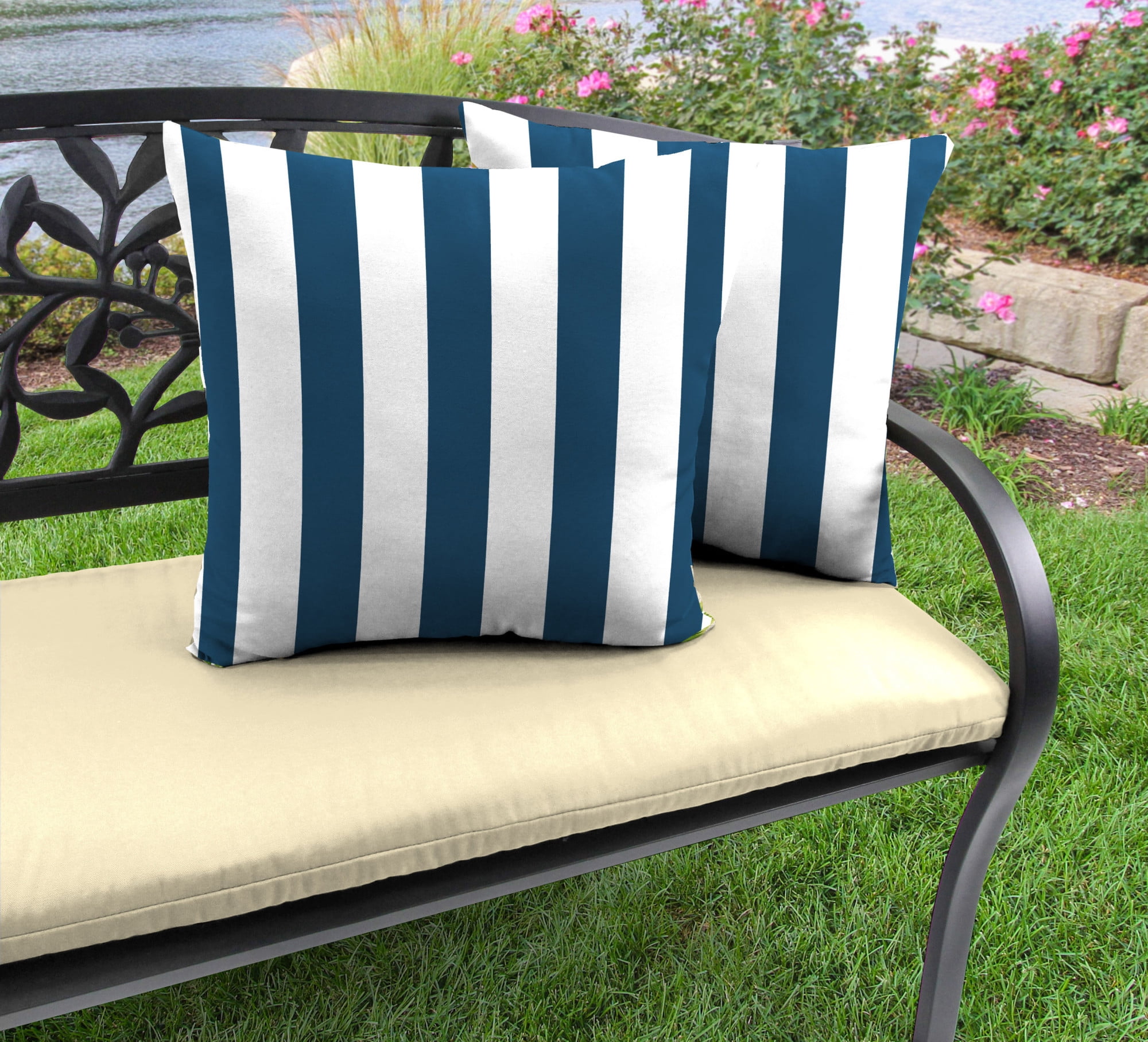 Jordan Manufacturing 20" x 20" Awning Navy Stripe Square Outdoor Throw Pillow (2 Pack)