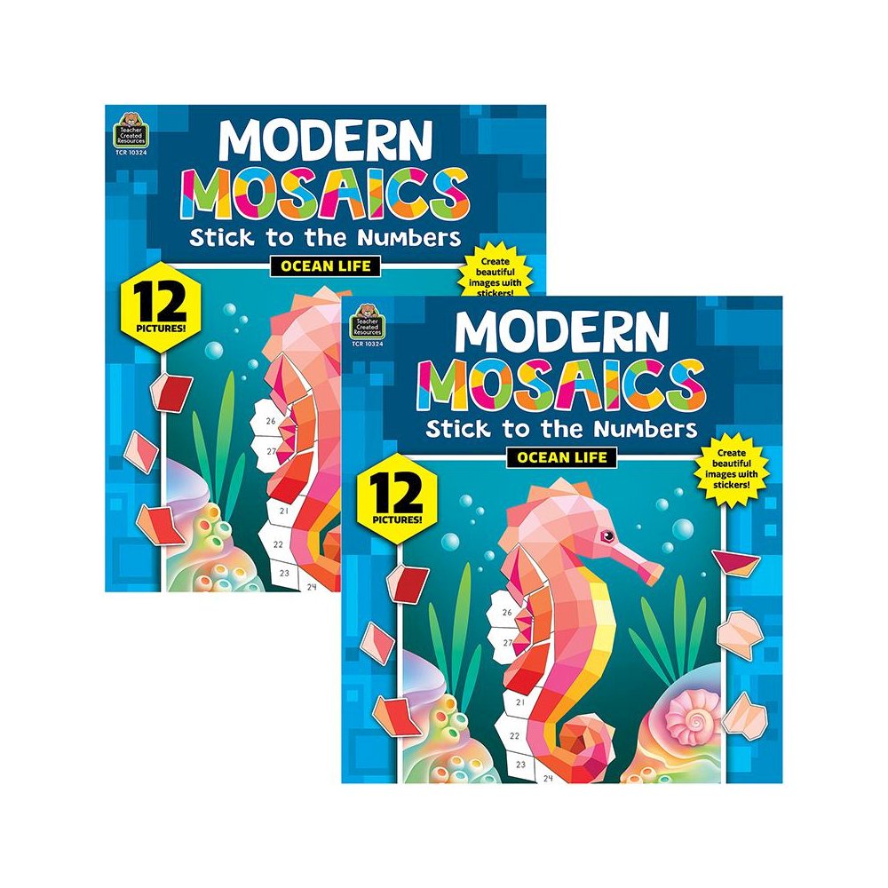 Teacher Created Resources Ocean Life Modern Mosaics Stick to the Numbers Activity Book, Pack of 2