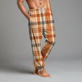 thumbnail image 4 of Wutalume Men's Drawstring Pocket Cuffed Casual Pants with Checkered Print, Comfortable Home Sleep Pants for Everyday Wear and Relaxation,Orange XL, 4 of 7