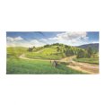 thumbnail image 1 of Landscape Backpacking Towel, Hillside Meadows Cloudy Sky Fence near the Road with Fir Trees on Both Sides, Quick Dry Soft Absorbent Compact Microfiber for Camping Hiking, Green Blue, by Ambesonne, 1 of 2