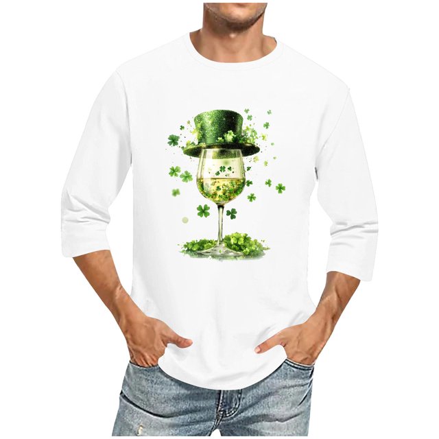 Wancir Chemises pour Hommes en Liquidation Imprimé de la Saint-Patrick Col Rond Mode Décontractée Manches Courtes Trois-Quarts