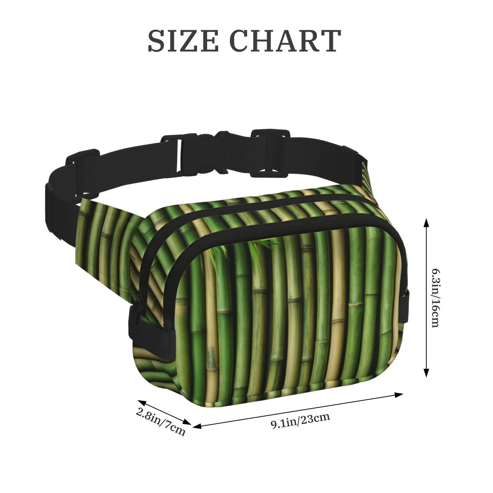 Picia Green Bamboo Fence1 Print Square Double-Layer Waist Bag Mini Adjustable Waist Belt Bag Exercise Running Travel Hiking