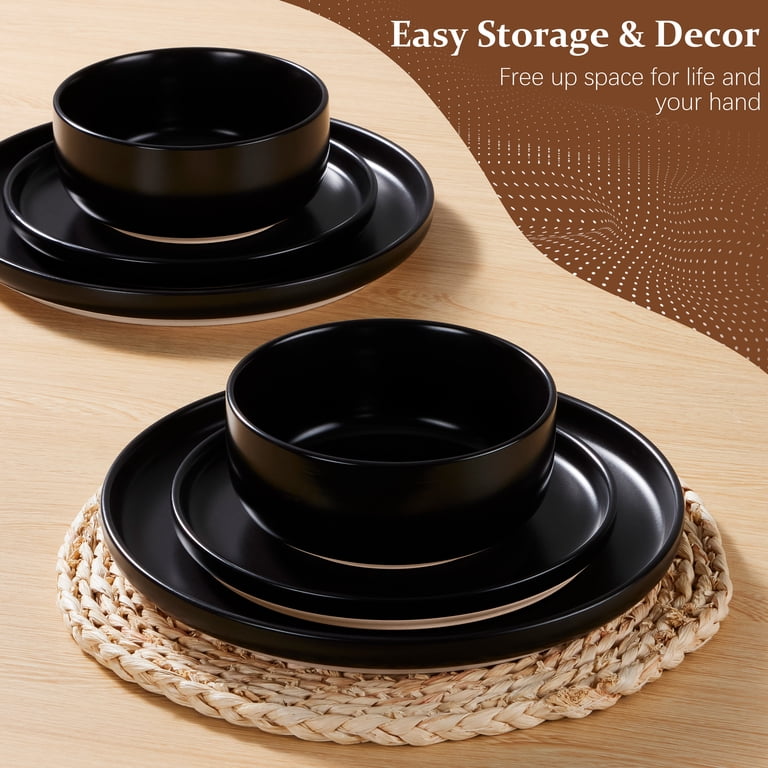 Vesteel 6-Piece Matte Black Stoneware Dinnerware Set for 2 photo 5