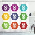 thumbnail image 1 of Sugar Skull Shower Curtain, Colorful Hexagon Tiles with Silhouette Sugar Skull Figures Florally Ornamented, Fabric Bathroom Set with Hooks, 69W X 75L Inches Long, Multicolor, by Ambesonne, 1 of 3