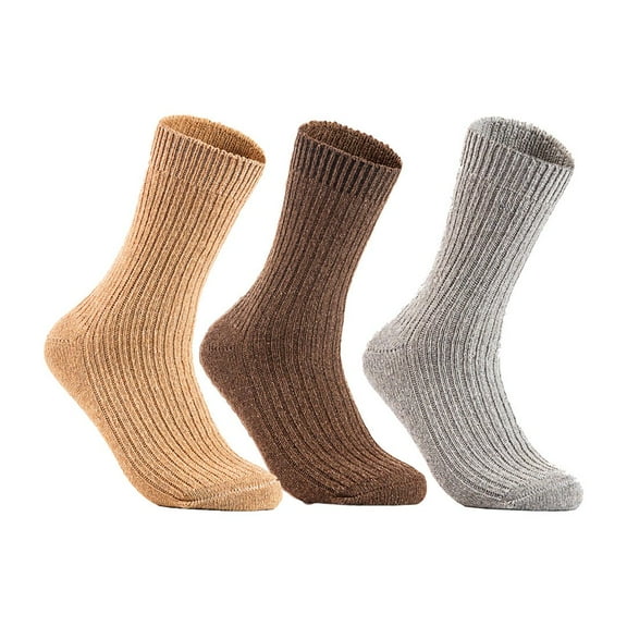 Lian LifeStyle Gorgeous Big Girls Women's 3 Pair Wool Crew Socks Size 6-9 FS03, Color Beige,Brown,LightGrey