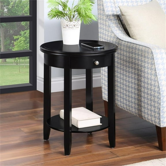 Pemberly Row One-Drawer End Table with Shelf in Black Wood Finish