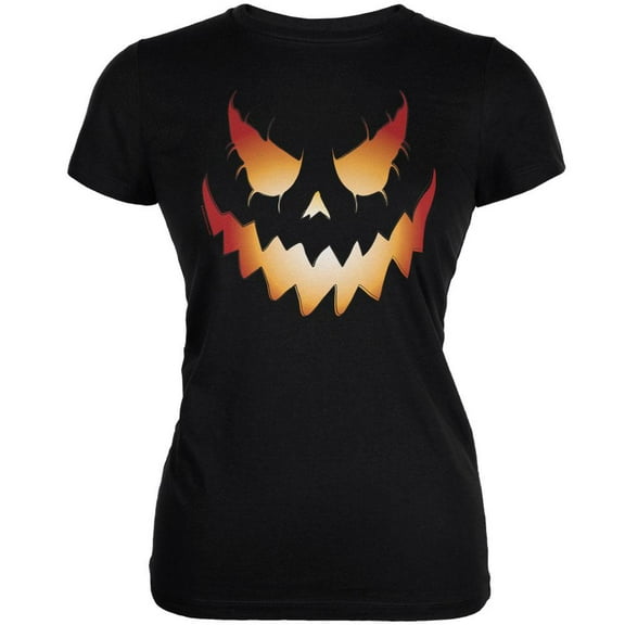 Halloween Evil Jack-O-Lantern Pumpkin Black Juniors Soft T-Shirt - 2X-Large