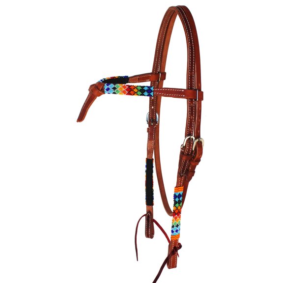 Horse Show Bridle Western Leather Headstall Beaded Overlay Knotted Browband 79RT04HB