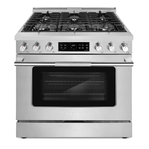 Cosmo 36 in. Stellar Collection 6.1 cu. ft. Gas Range, 6 Burners, Convection Oven, Cast Iron Grates, Stainless Steel
