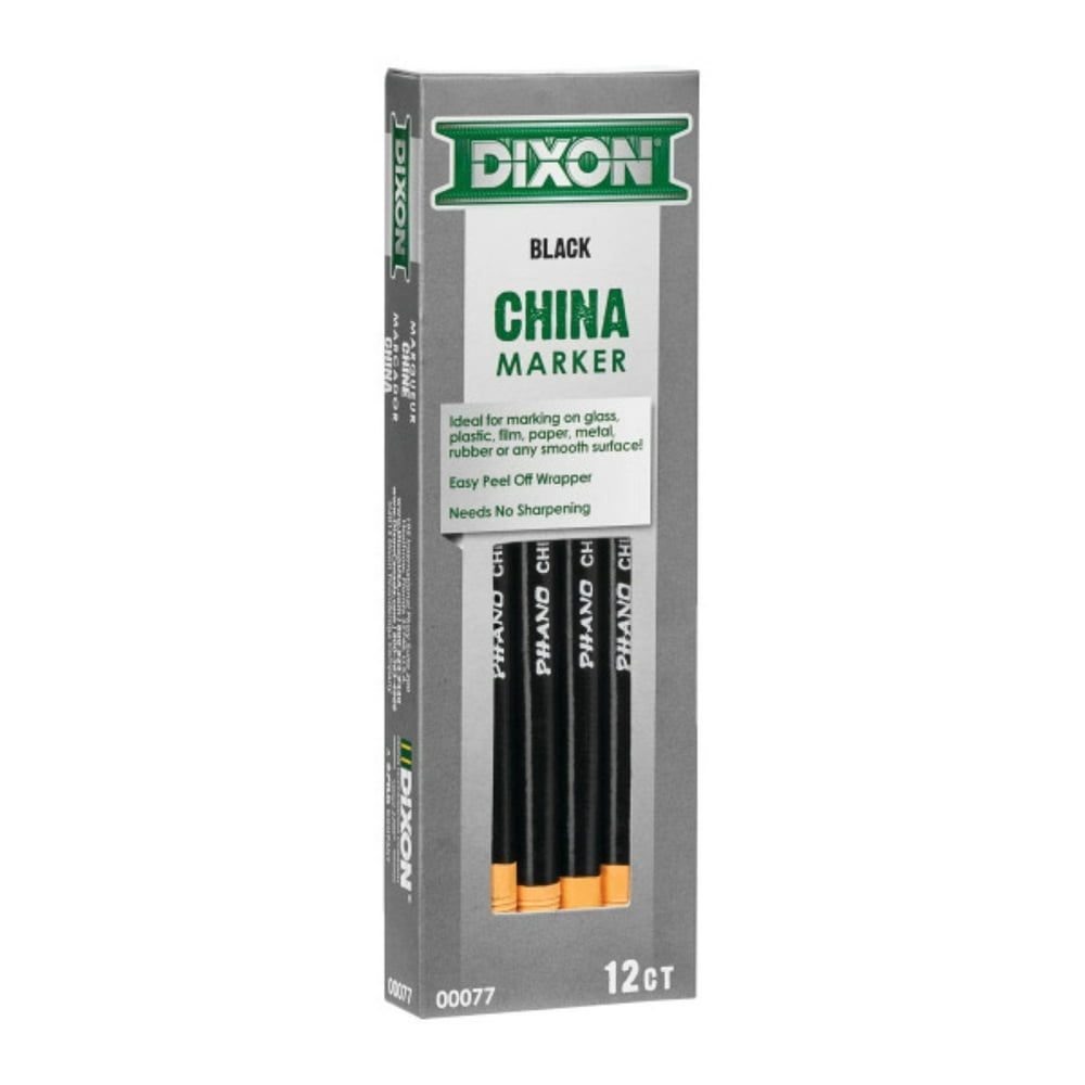 Dixon Industrial Phano China Markers, Black, 12 Count