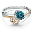 thumbnail image 2 of Gem Stone King 925 Sterling Silver and 10K Yellow Gold Peach Morganite London Blue Topaz 2 Stone and Lab Grown Diamond Accent Ring for Women (1.13 Cttw, Gemstone October Birthstone, Size 9), 2 of 4