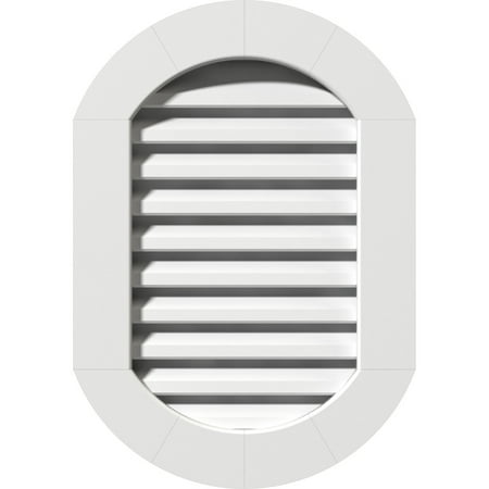 

18 W x 28 H Vertical Round Ended (23 W x 33 H Frame Size): Functional PVC Gable Vent w/ 1 x 4 Flat Trim Frame