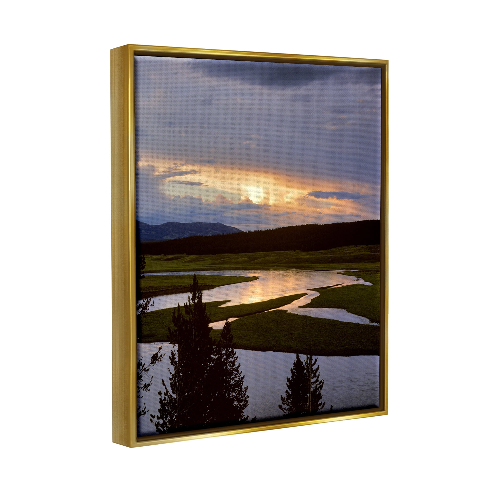 Stupell Industries River Overhead Clouds Landscape Coastal Photography Gold Floater Framed Art Print Wall Art