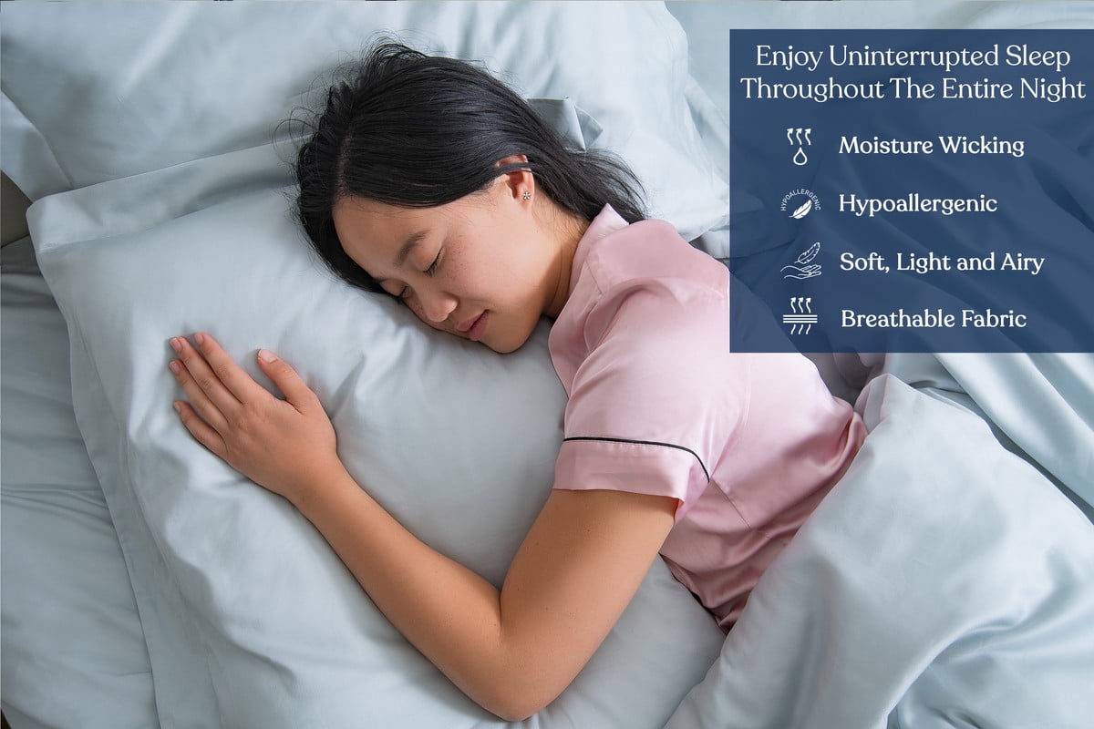 Delara GOTS Certified Organic Cotton King Duvet Cover Set, 400TC, Soft, Breathable, 8 Ties, Light Blue for Hot Sleepers
