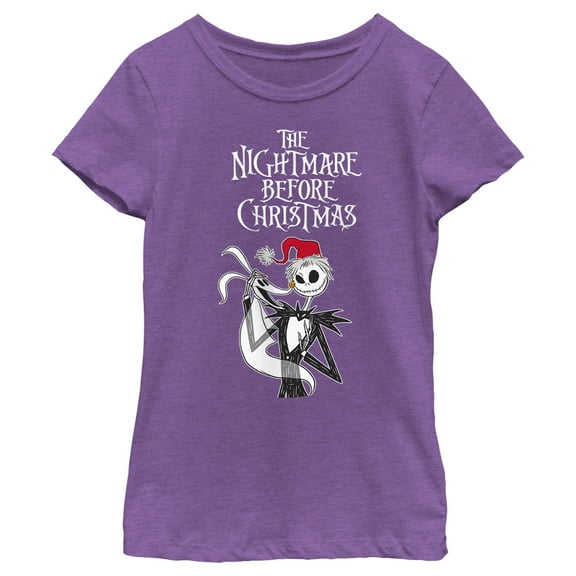 Girl's The Nightmare Before Christmas Jack Skellington Santa Hat Logo Graphic Tee Purple Berry Small