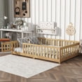 thumbnail image 3 of Bellemave Full Size Floor Beds with Door, Wood Montessori Bed with Fence Railings & Support Slats, No Box Spring Needed (Natural), 3 of 8