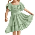 thumbnail image 2 of AUNVITO Girls Summer Tie Back Dress Back Bow Ruffle Sleeve Swing Hem Dress Party Princess Outfit, 2 of 9