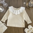 thumbnail image 4 of lnmuld Girls Tops Girls Ribbed Lace Trim Layering Tee Stretch Long Sleeve Shirt Comfortable Soft Basic Top for Toddler and Fashion Outfit Everyday Wear Size:5-6 Years, 4 of 9