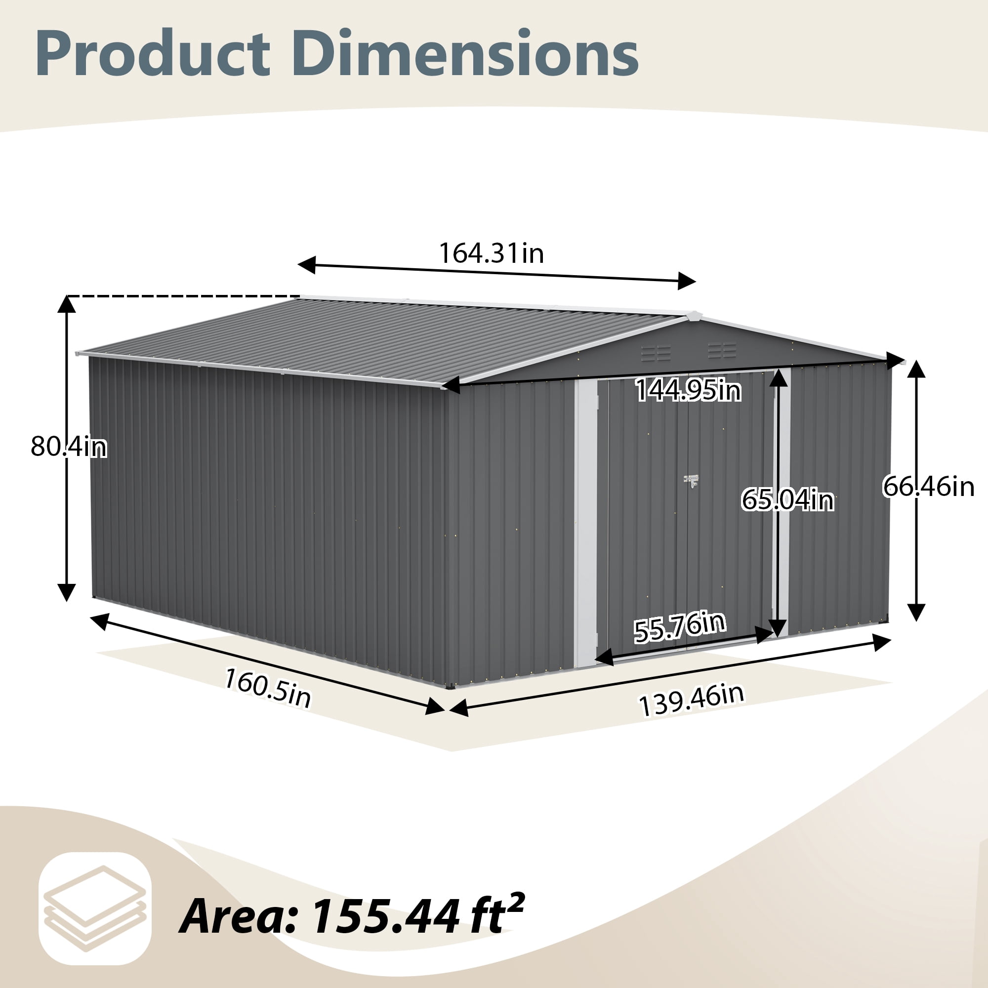 DTTRA 12 x 14 FT Outdoor Metal Storage Shed with Floor Frame Kit, Galvanized Steel Waterproof Garden Shed with Lockable Double Doors and 4 Vents, Building Tool Sheds for Backyard Patio Lawn, Gray